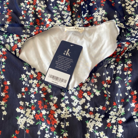 NWT Anna-Kaci Floral Print Navy Dress M fully lines V neck cap sleeves - Picture 13 of 13